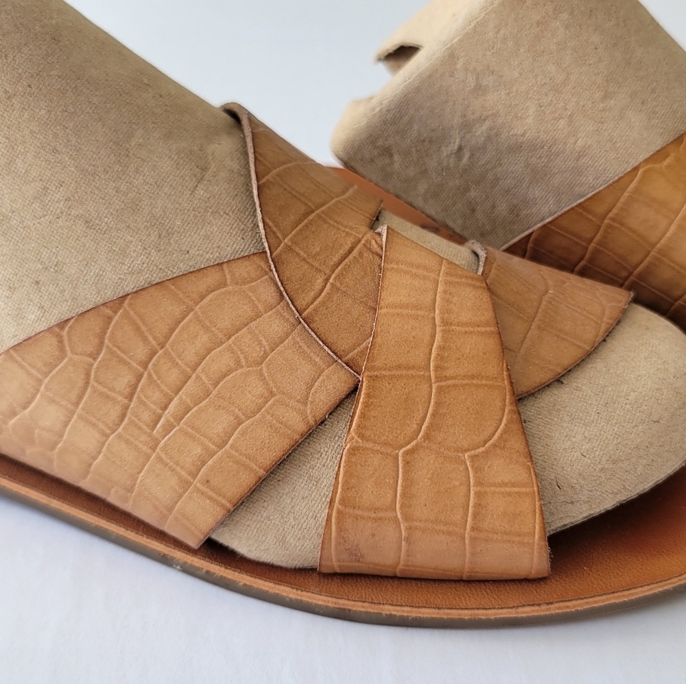 Tahari Tan Croc-Embossed Slide Sandals - Picture 4 of 5